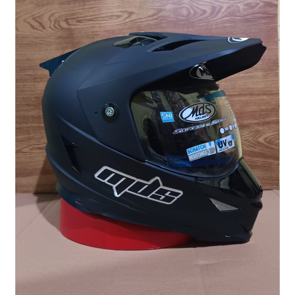 MDS SUPER PRO SOLID BLACK DOFF | HELM MDS SUPERMOTO