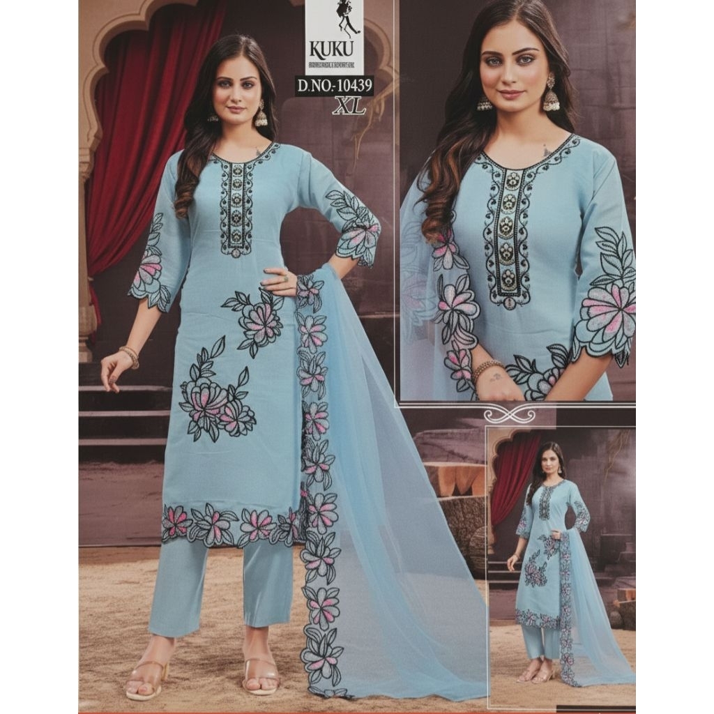 ORI INDIA - Set Kurti India Wanita Bordir Premium 3in1 (Kurti+Celana+Selendang)- Lyanz Fashion (LF) 