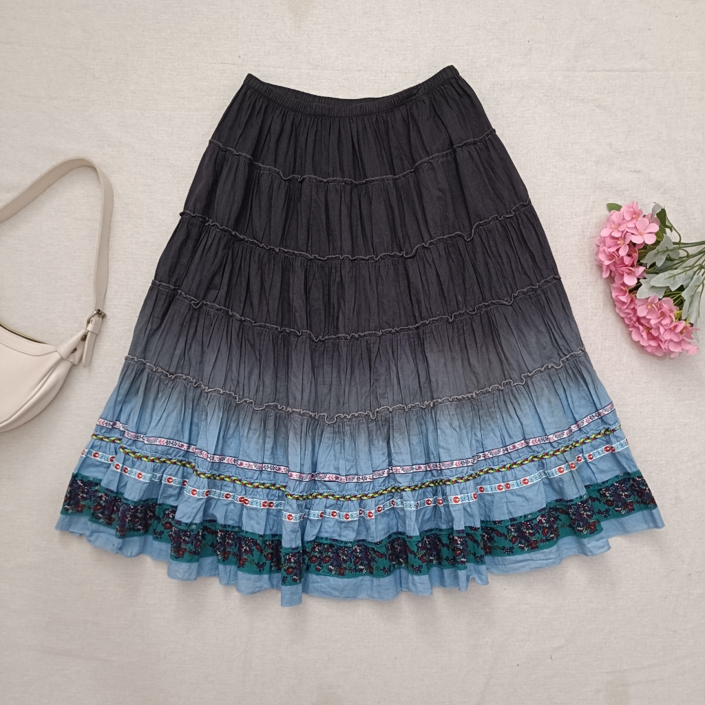 Rok Tiered Cotton Mori Girl Harajuku Boho Aesthetic Skirt