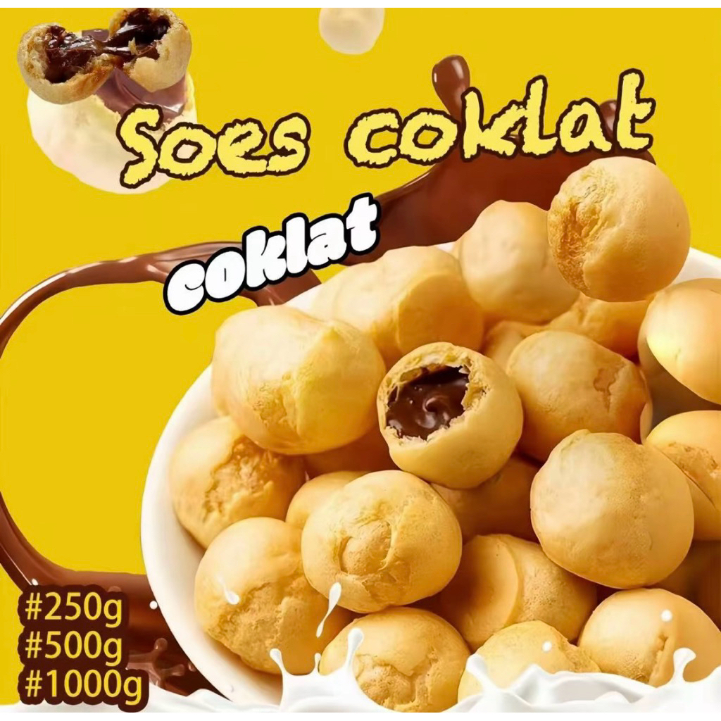 Soes Kering Coklat Malona | 500gr - Coklat Lumer, Tekstur Renyah, Camilan Manis