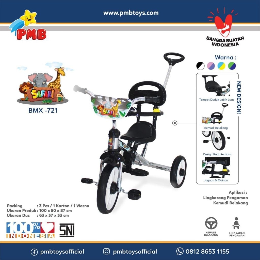 Sepeda Anak Roda Tiga PMB Safari BMX 721 Nikel