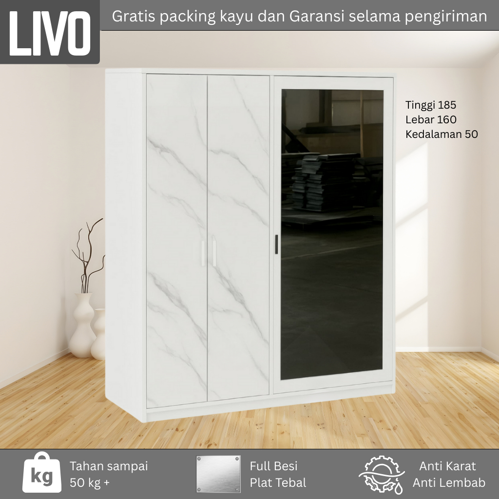 SCA. Lemari Baju Besi Sliding - Lemari Baju 4 Pintu - Lemari Baju Besi - Lemari Baju Sliding Cermin 