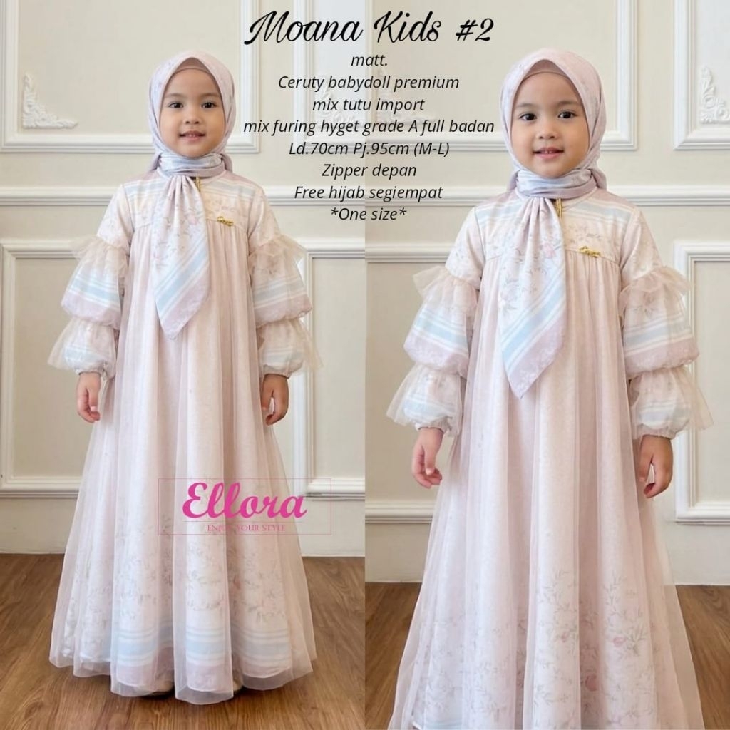 ELLORA - Moana Dress Kids | Gamis Anak Perempuan Ceruty Babydoll Premium Mix Tutu Import + GRATIS Hi