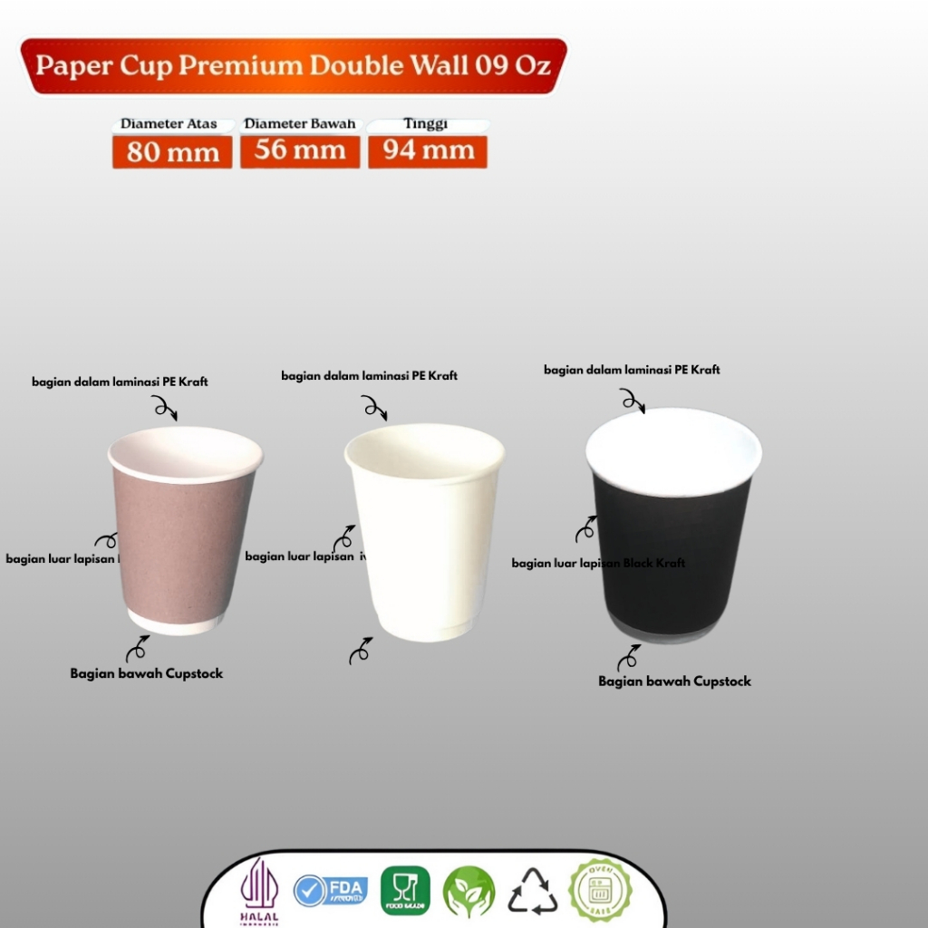(25 Pcs) Paper Cup 9oz Hot / Paper Cup Polos / Paper Cup Double Wall / Gelas Kertas Premium / Paper 