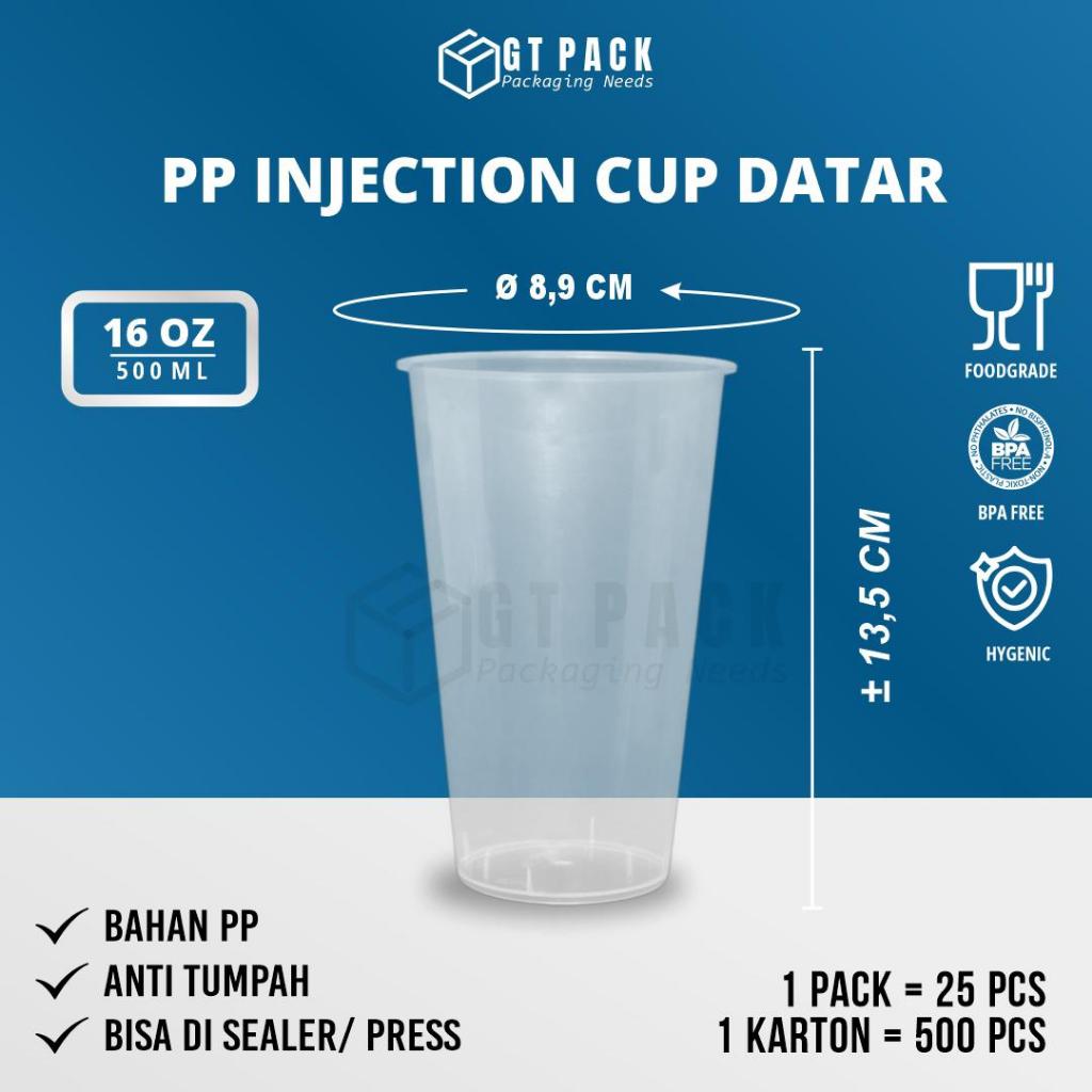 Cup Plastik PP Injection Datar 500 ML (Clear)