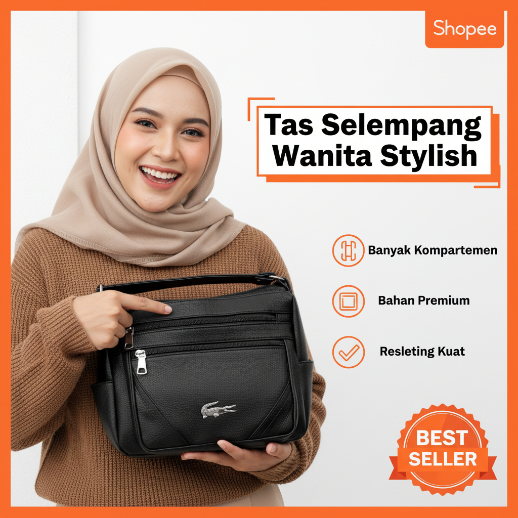 Tas Selempang Wanita Elegan Premium | Tas Bahu Wanita Kulit PU Banyak Kantong Resleting
