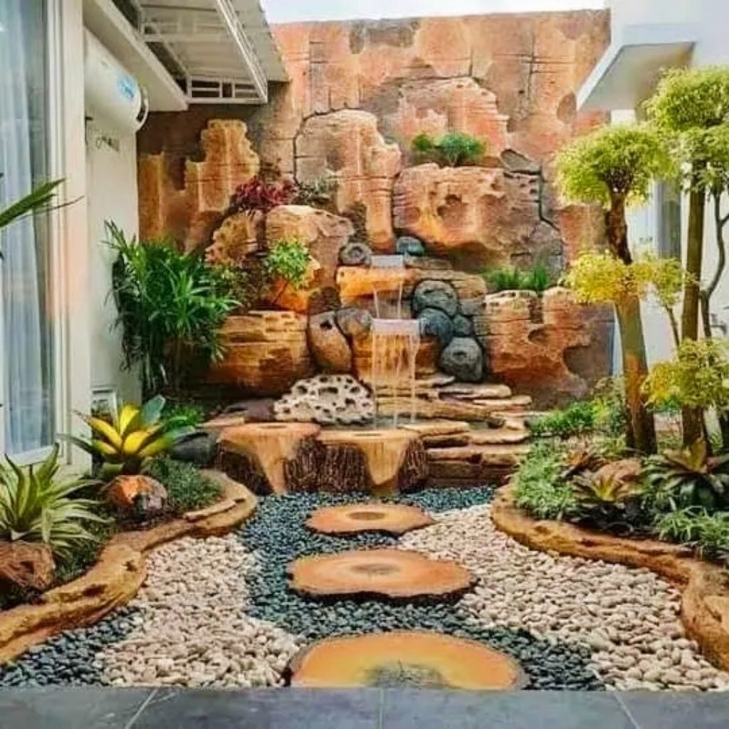 Relief air terjun minimalis - kolam tebing - kolam ikan