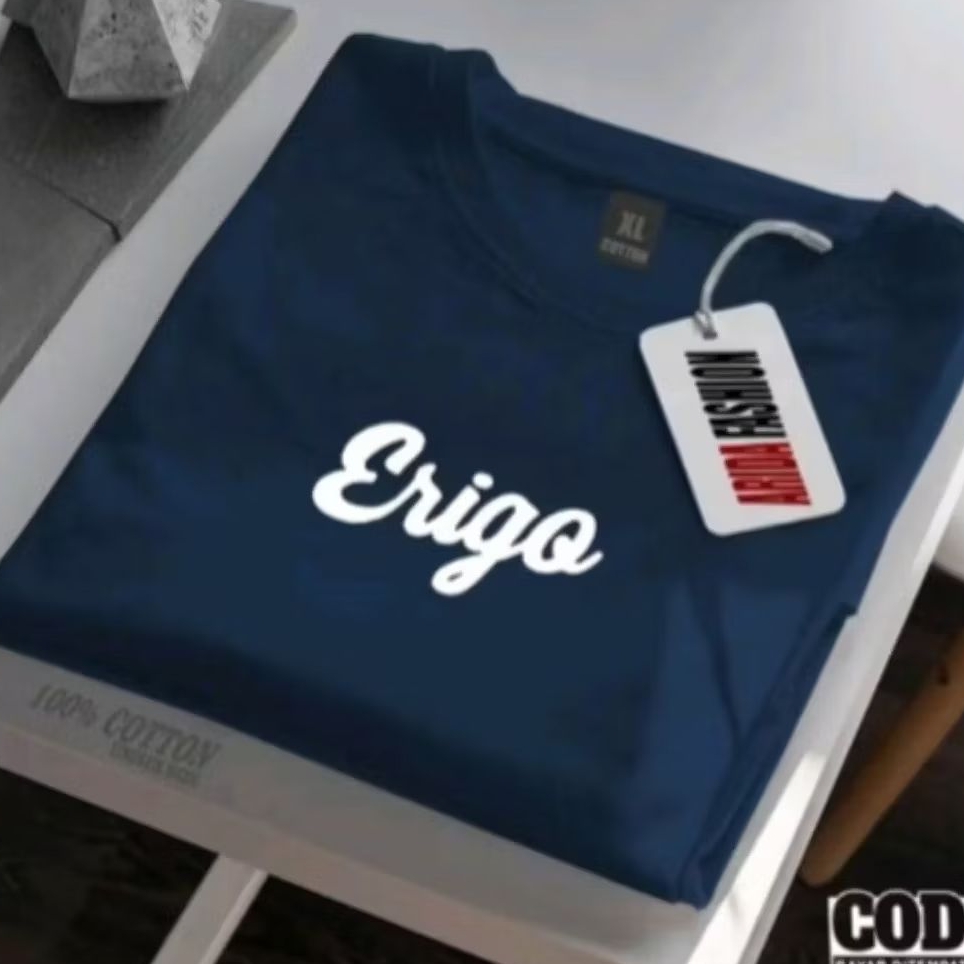 Baju Kaos Erigo Pria Wanita Lengan Pendek Distro Erigo Tengah Print Black 100% Cotton Combed 24s Teb