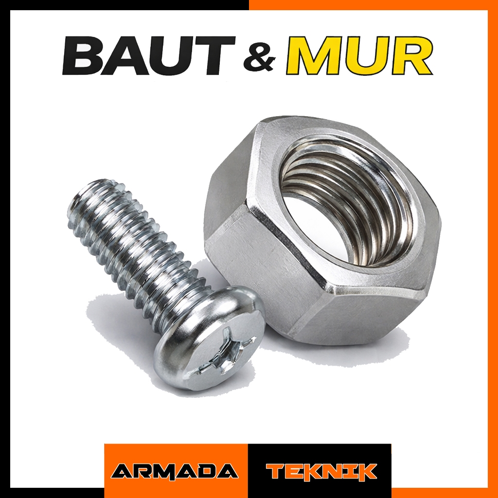 Baut + Mur Set / Baut Mesin Dengan Mur Diameter 3 mm Panjang 6 mm