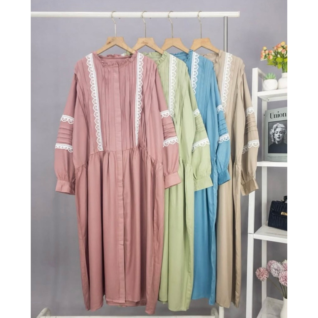 blouse midi dress rayon dan renda ft5843