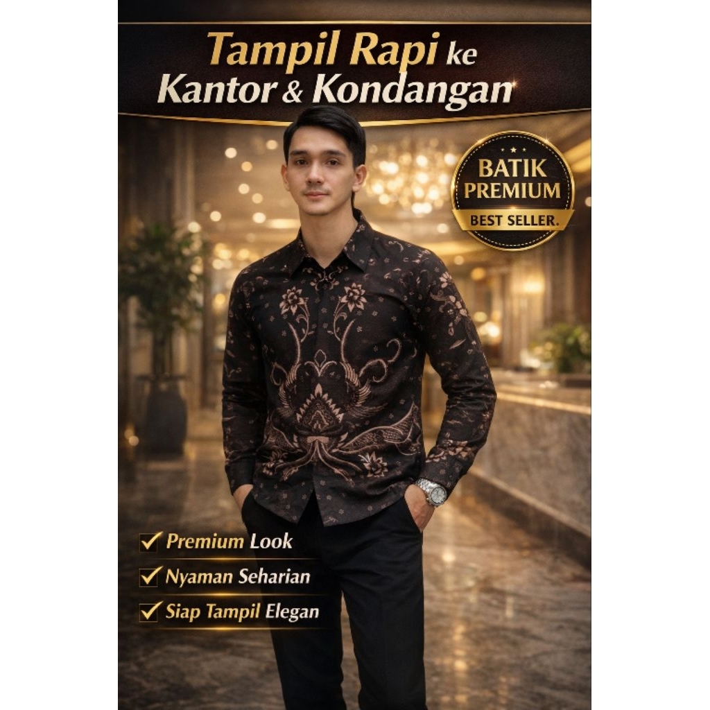 Kemeja Batik Pria Lengan Panjang Premium Slim Fit, Batik Pria Lengan Panjang Slimf Fit, Kemeja Batik