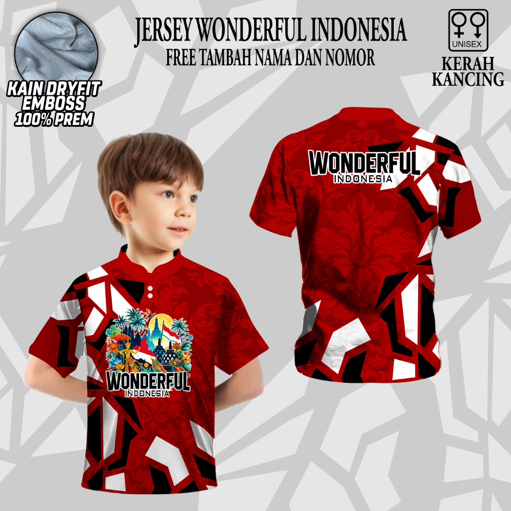 Jersey polo anak kaos wonderfull indonesia baju pariwisata KAIN EMBOS PREMIUM