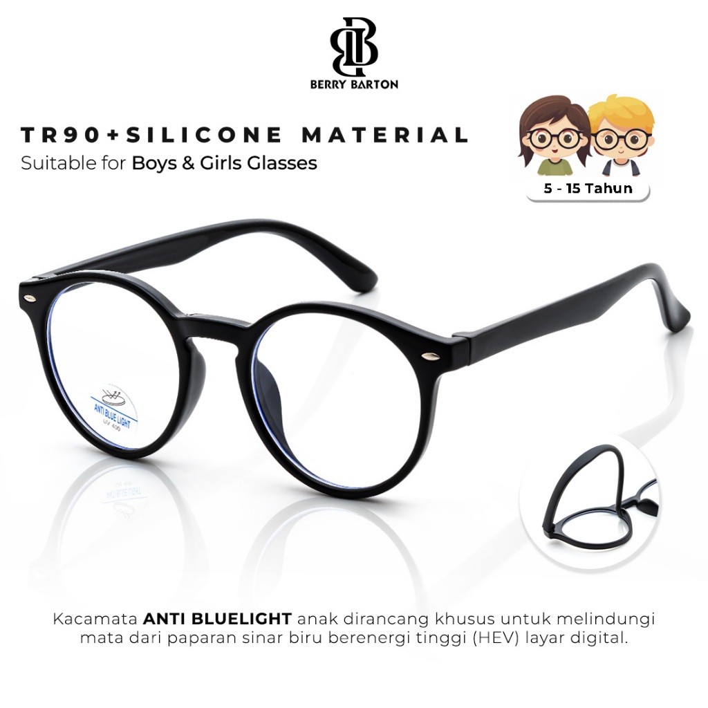 Berrybarton Kacamata Minus Anti Radiasi Photocromic Bluecromic Anak Remaja Frame Bulat Ringan Lentur