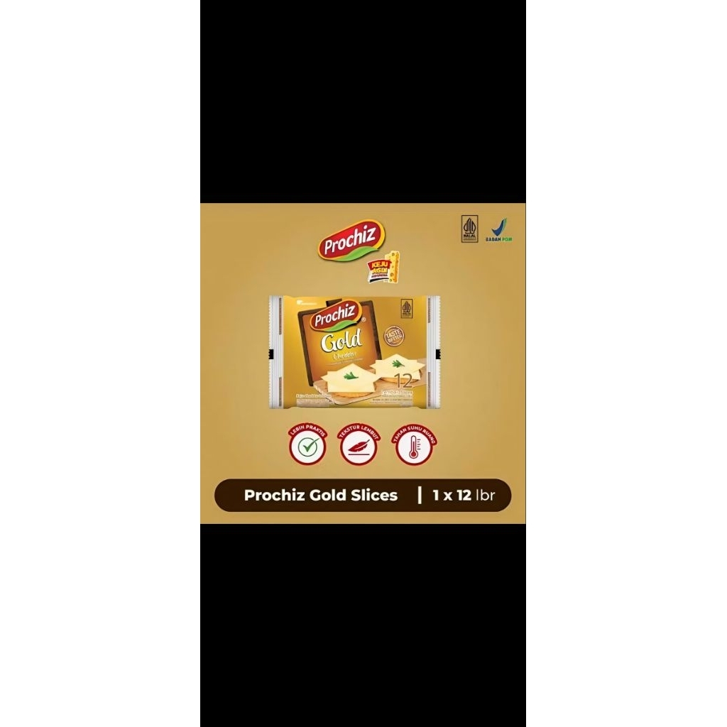 Prochiz Gold Keju Cheddar Slices 12's  (1 pack isi 12s)
