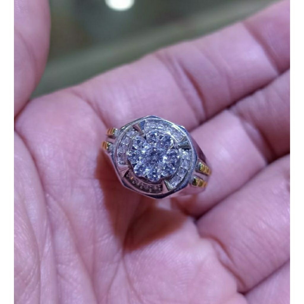Cincin Laki Emas Putih Sirkon Men Ring 750