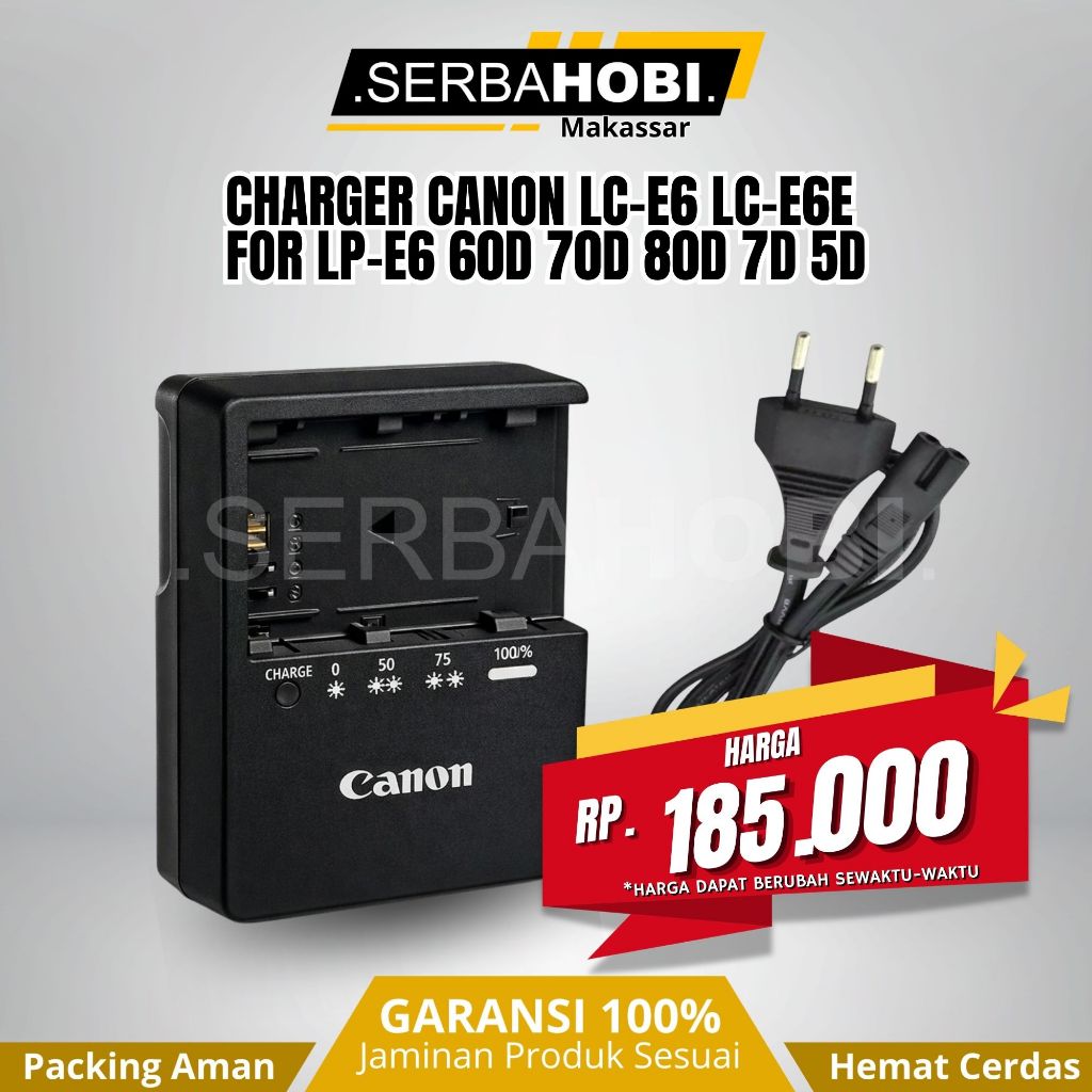Charger Canon LC-E6 cocok untuk kamera canon 60d 70d 80d 7d 5d