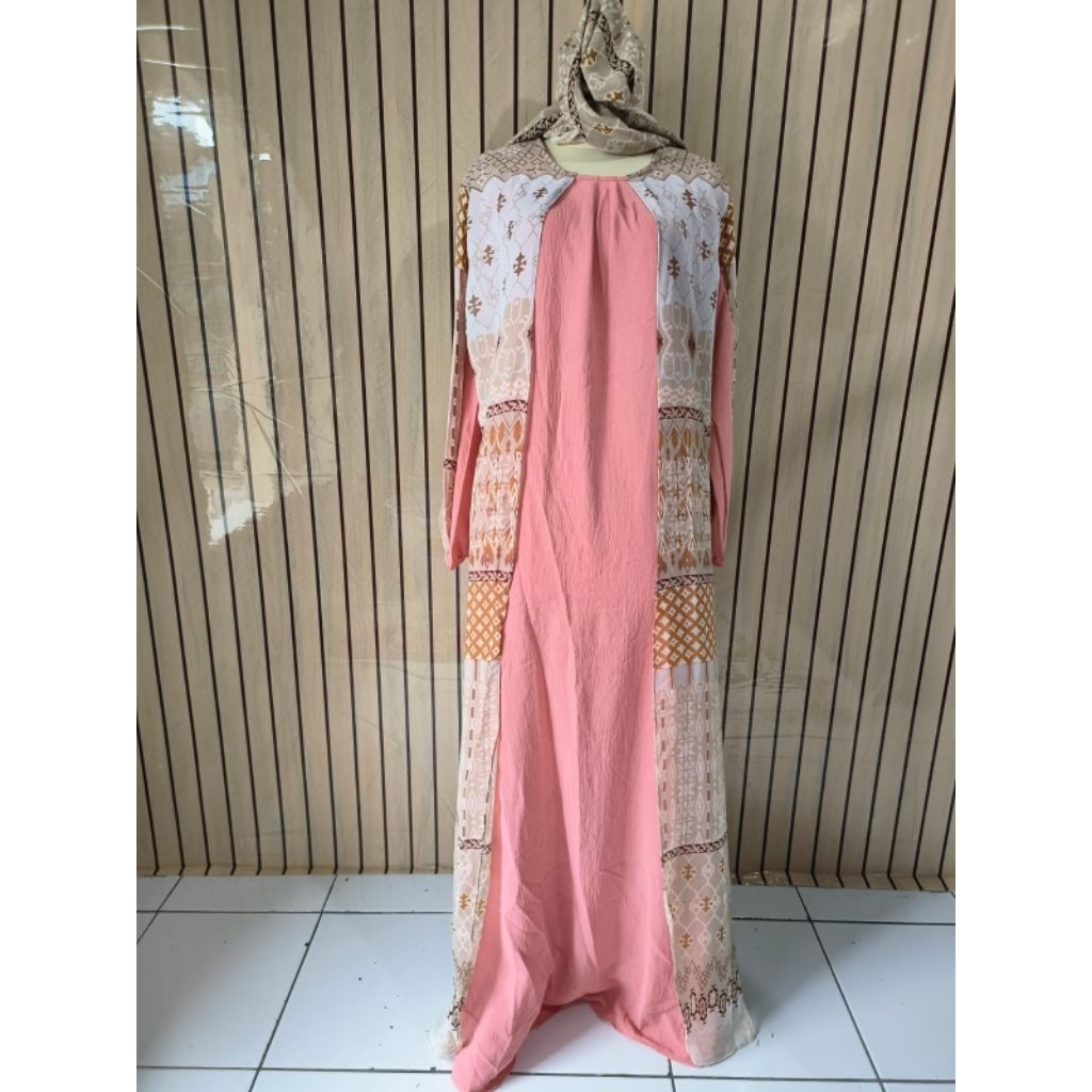 Gamis set Kerudung Bahan Ceruty LD 100-120cm