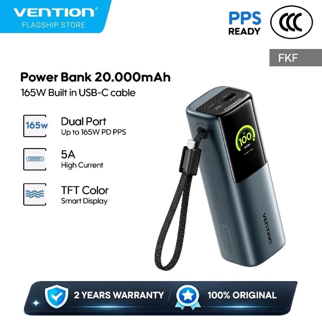 Vention Powerbank 20000mAh Built In Cable USB-C 165W 5MA TFT with Display Original
