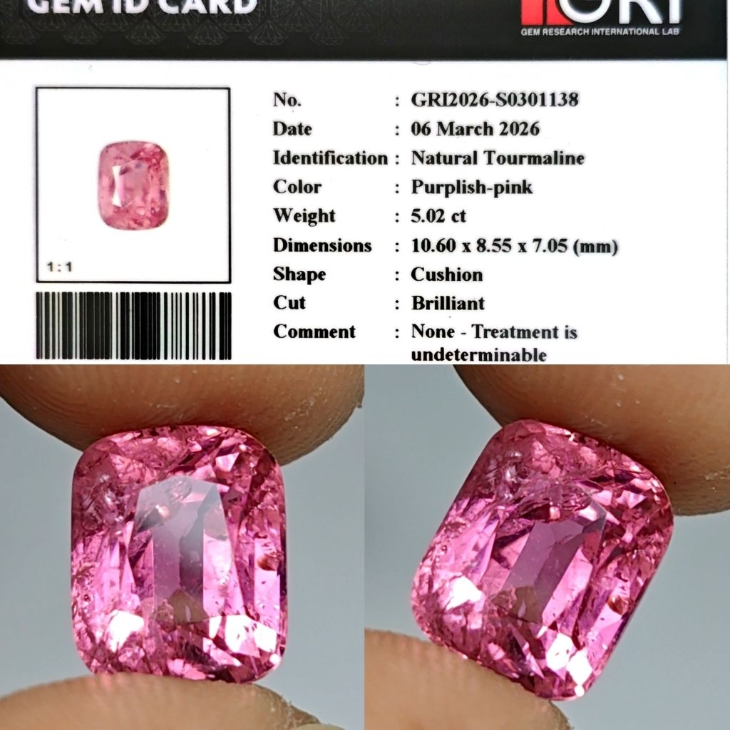 HQ ITEM Natural Pink Tourmaline 5ct GRI Crystall Full Luster Siang Malam Nice Color Body Kaca Metali