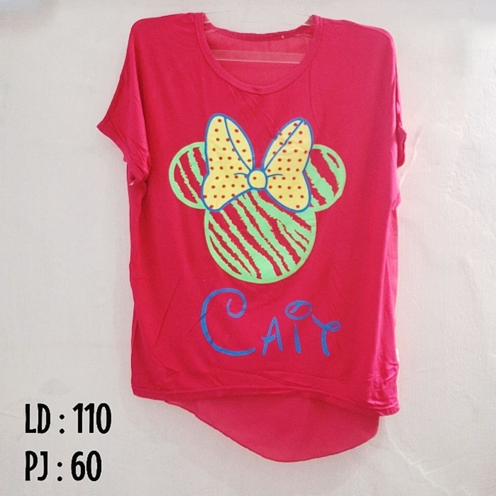 Preloved Baju Atasan / Kaos Minnie Mouse Pink Fuschia / Biru Tua