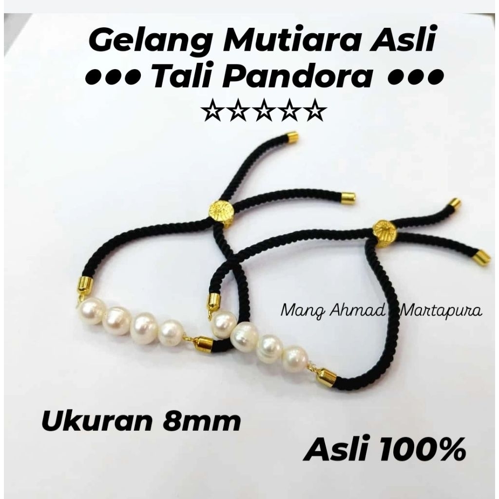 Gelang Mutiara Asli Pakai Tali Pandora - Gelang Batu Mutiara Asli Air Tawar 8mm Tali Pandora