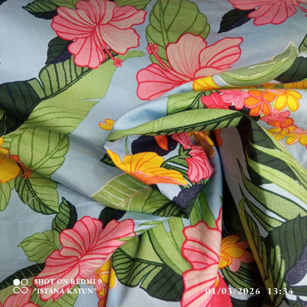 KAIN KATUN POPLIN ORIGINAL PREMIUM MOTIF BUNGA PINK