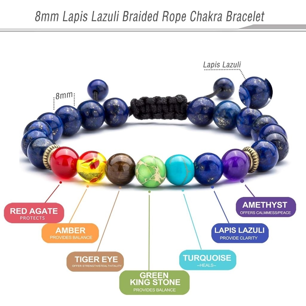 Gelang Batu Natural Kristal Afghanistan Lapis Lazuli 7 Chakra (Dyed)