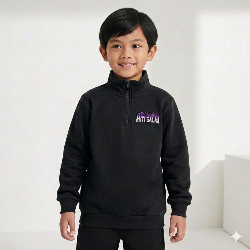 Sweater Half  Sweater Turtleneck Zipper Anak Pleece Crewneck