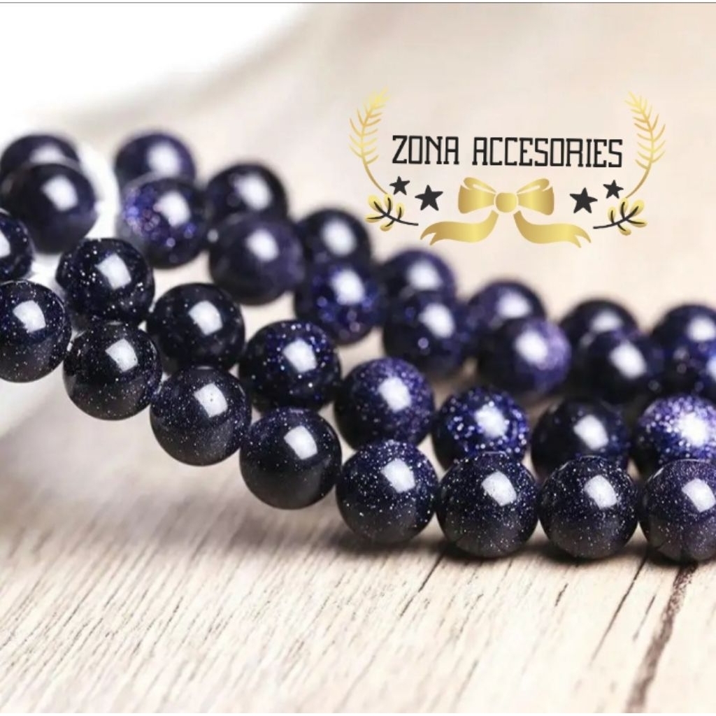 Manik Batu Alam Agate Pasir Emas Biru Blue Sand Stone 4mm 6mm 8mm 10mm Bahan Gelang Kalung DIY