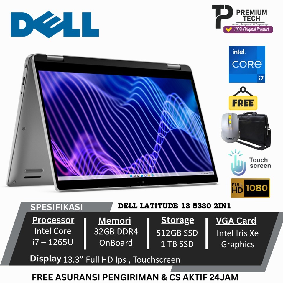 Laptop Dell 2in1 Latitude 13 5330 Intel I7 1265U Ram 32Gb 1Tb Ssd Touchscreen Windows 11 Pro