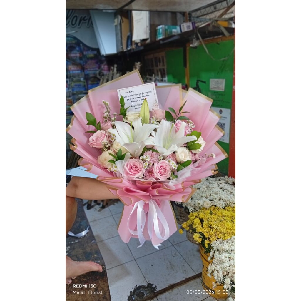 Melati Florist Hand Buket Bunga Asli Mawar & Lily Buket Bogor Hadiah Ultah Hari Ibu Keaslian Terjami