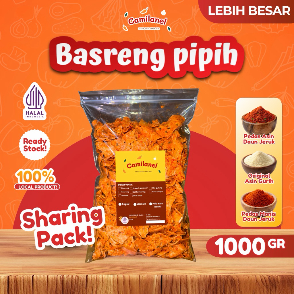 (BELI LOKAL) BASRENG PIPIH CIKRUH 1KG - Makanan Ringan Pedas - Tekstur Crunchy & Nagih - Bebas MSG -