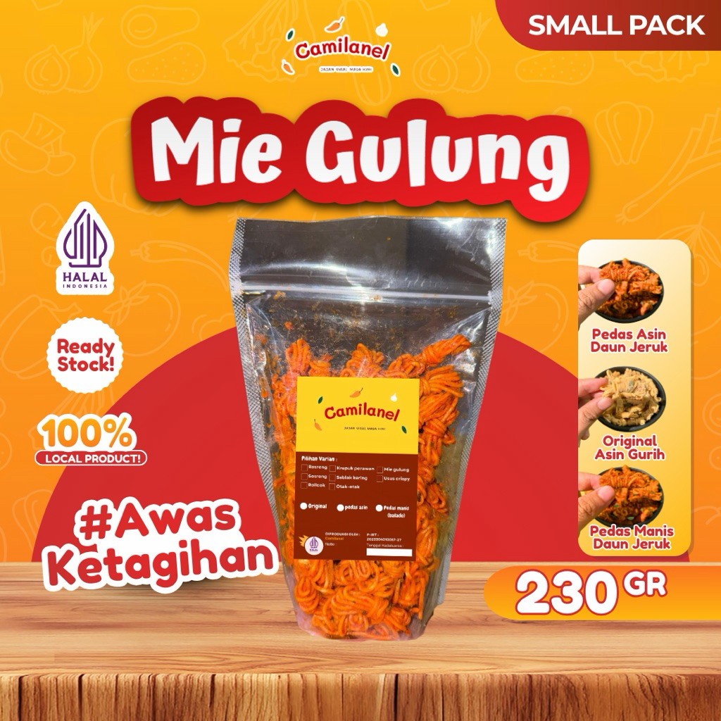 MIE GULUNG POUCH 230GRAM - Makanan Ringan Pedas - Tekstur Crunchy & Nagih - Bebas MSG - Halal & Dink