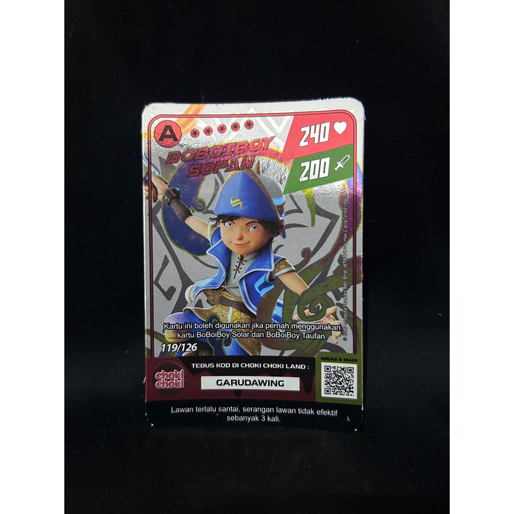 1(satu)pcs Kartu BOBOIBOY SOPAN 119/126 (HOLOGRAM)(A)Kartu Boboiboy Choki-Choki