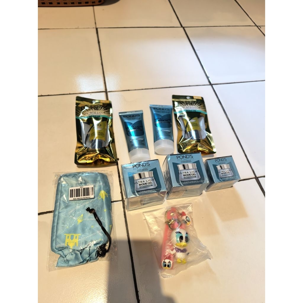 paket lengkap skincare ponds biome gel free sajadah travel dan ganci