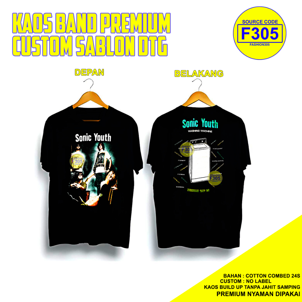 KAOS BAND VINTAGE SONIC YOUTH CUSTOM SABLON DTG