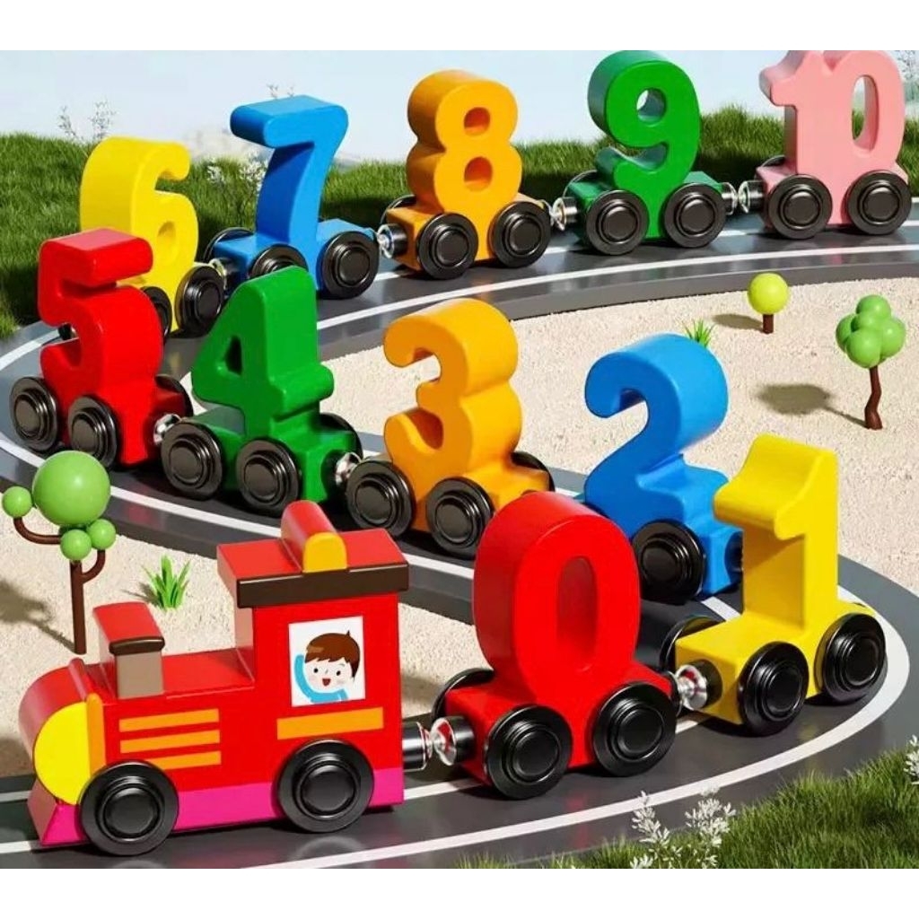 {DS} Mainan Anak Kereta Api Angka Mainan Kereta Api Magnet / Mainan Train Angka Magnetik Kayu / Main