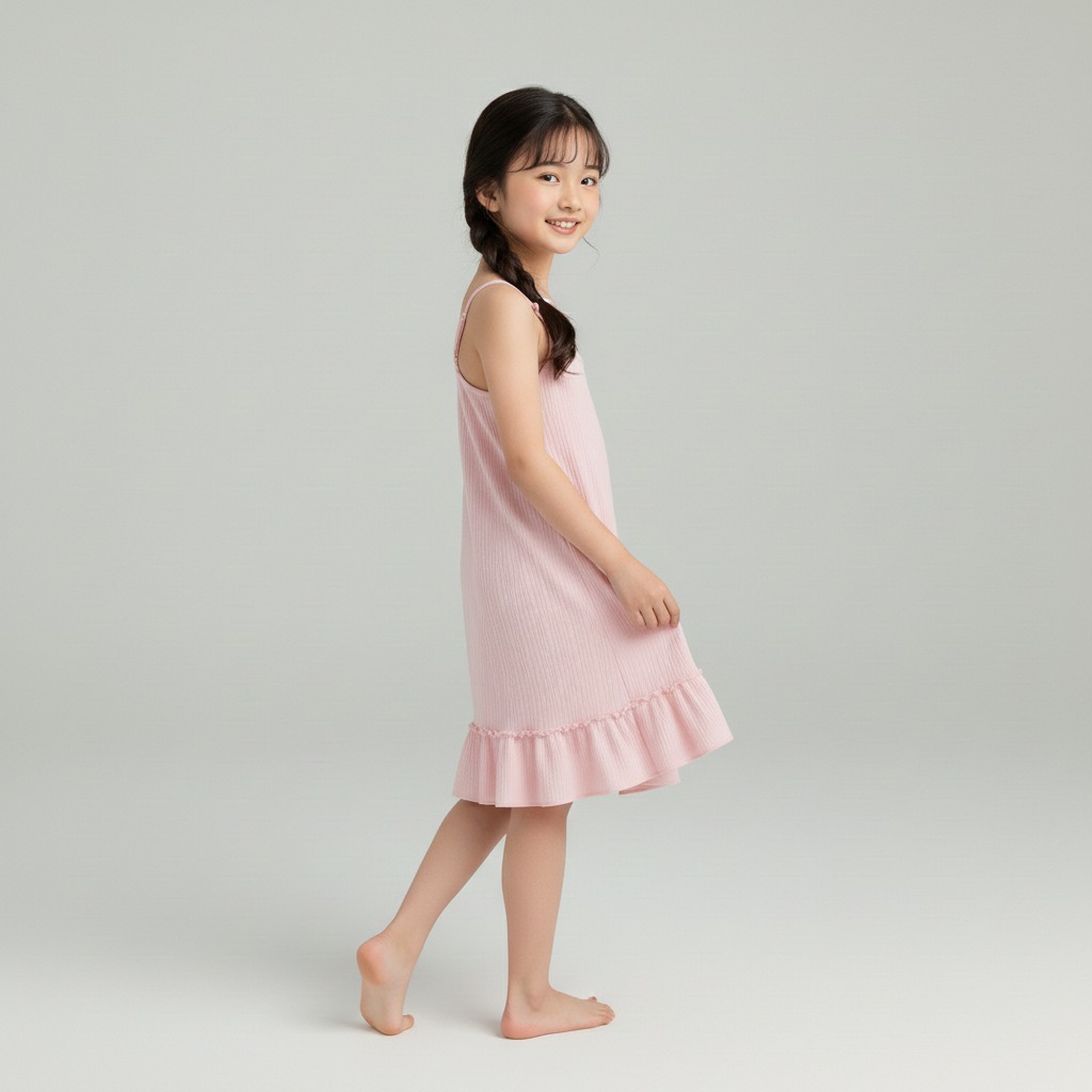 DRESS RUFFLE TALI KECIL PAKAIAN ANAK PEREMPUAN BAHAN HYGT POLOS BAWAHAN SANTAI TERBARU