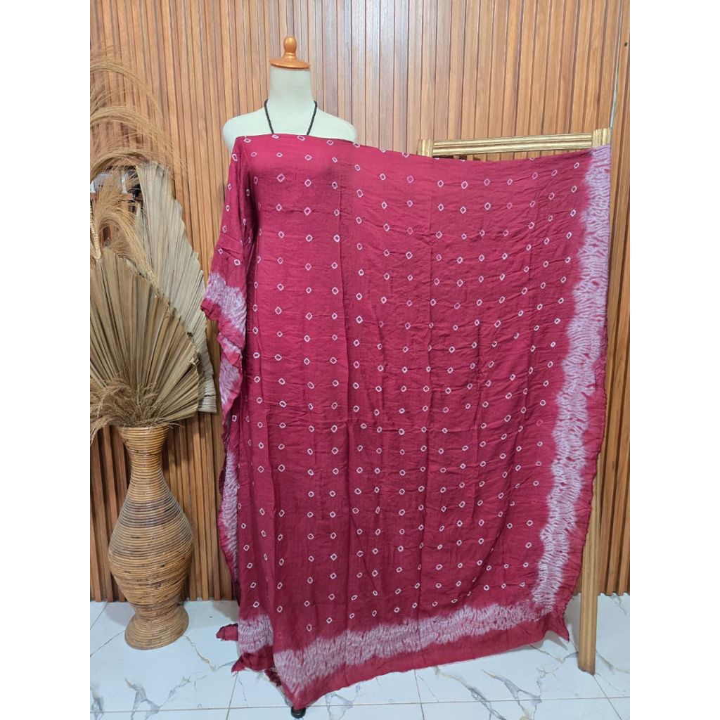 Bahan Kain Jumputan Palembang Organza 3 Meter Dasar Batik Jemputan Couple Handmade Motif Beras Tumpa
