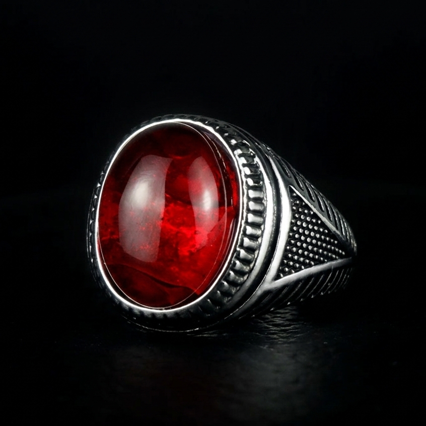 Cincin Batu Merah Delima Inti Qolbu / Cincin Pria