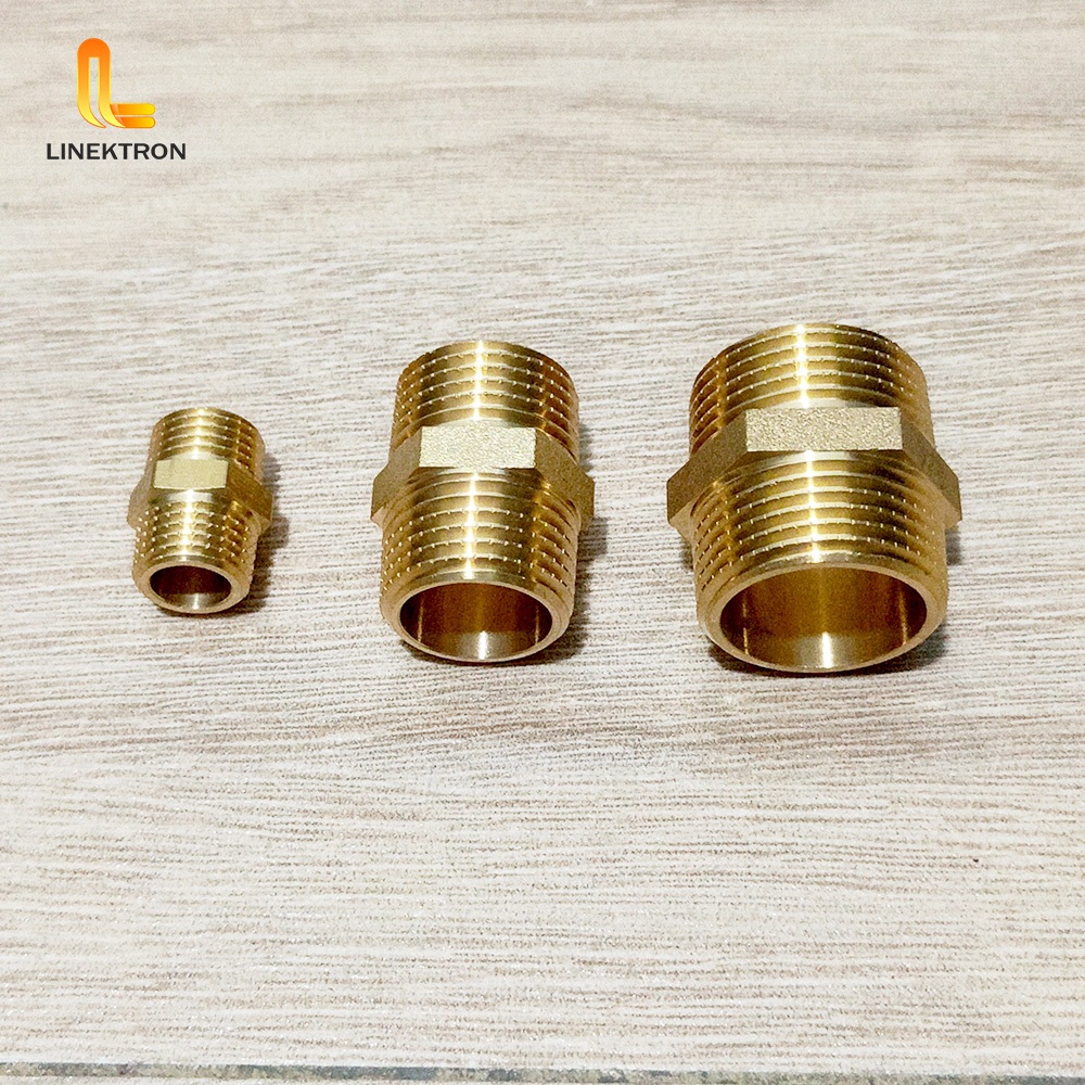 DOUBLE NEPEL KUNINGAN RYUICHI DRAT LUAR 1/4" 1/2" 3/4" 1" MALE TO MALE / DOUBLE NEPEL KUNINGAN MALE 