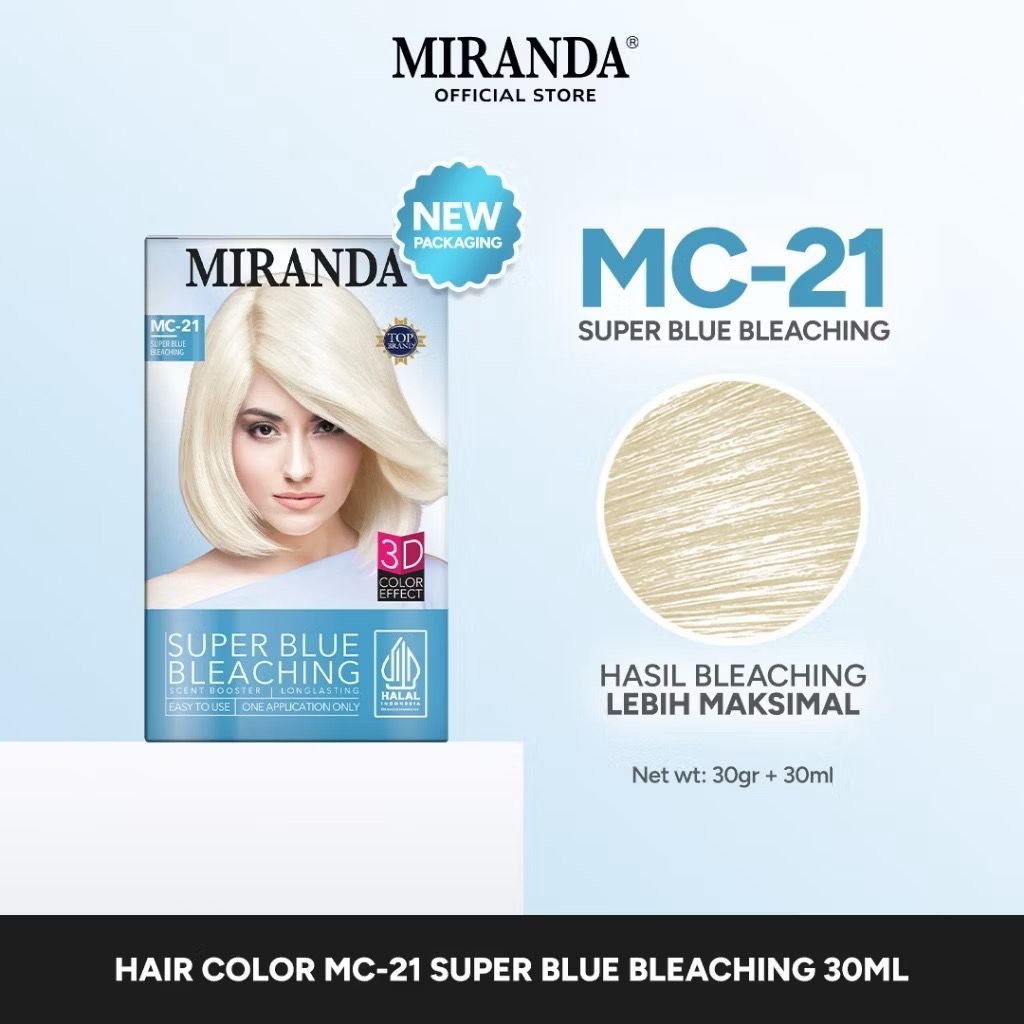 Miranda Hair Color MC21 Super Blue Bleaching 30ml / Decoloring / Semir Cat Rambut Warna Putih Perman