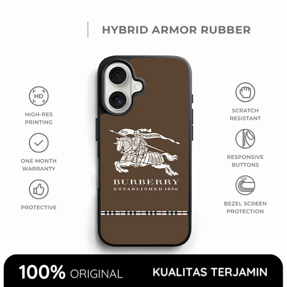 Casing iPhone Burberry Case Rubber Softcase Anti Shock Equestrian Knight Brown Style 17 16 15 14 13 