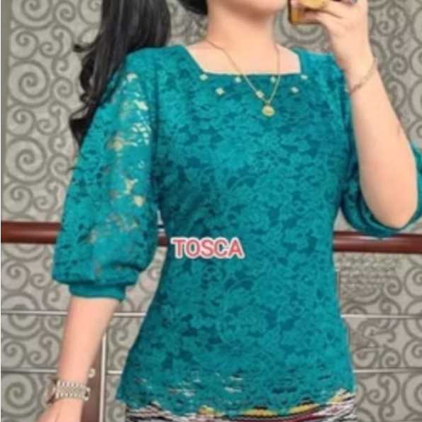 BF Blus kebaya premium model tangan Kerut baju atasan  Pakaian Wanita Brokat  model Kekinian