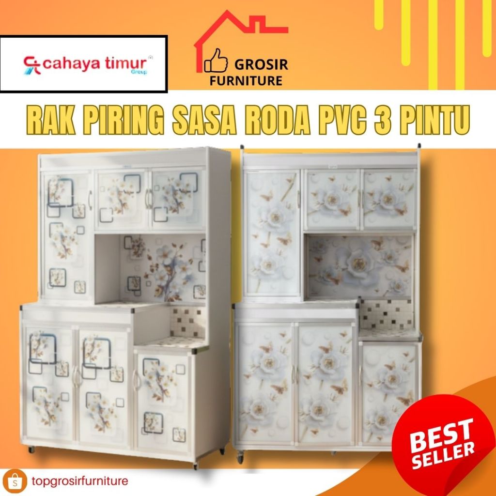 RAK PIRING 3 PINTU RODA ALUMINIUM SUPER - BODY SAMPING PVC BOARD - SASA 3 PINTU