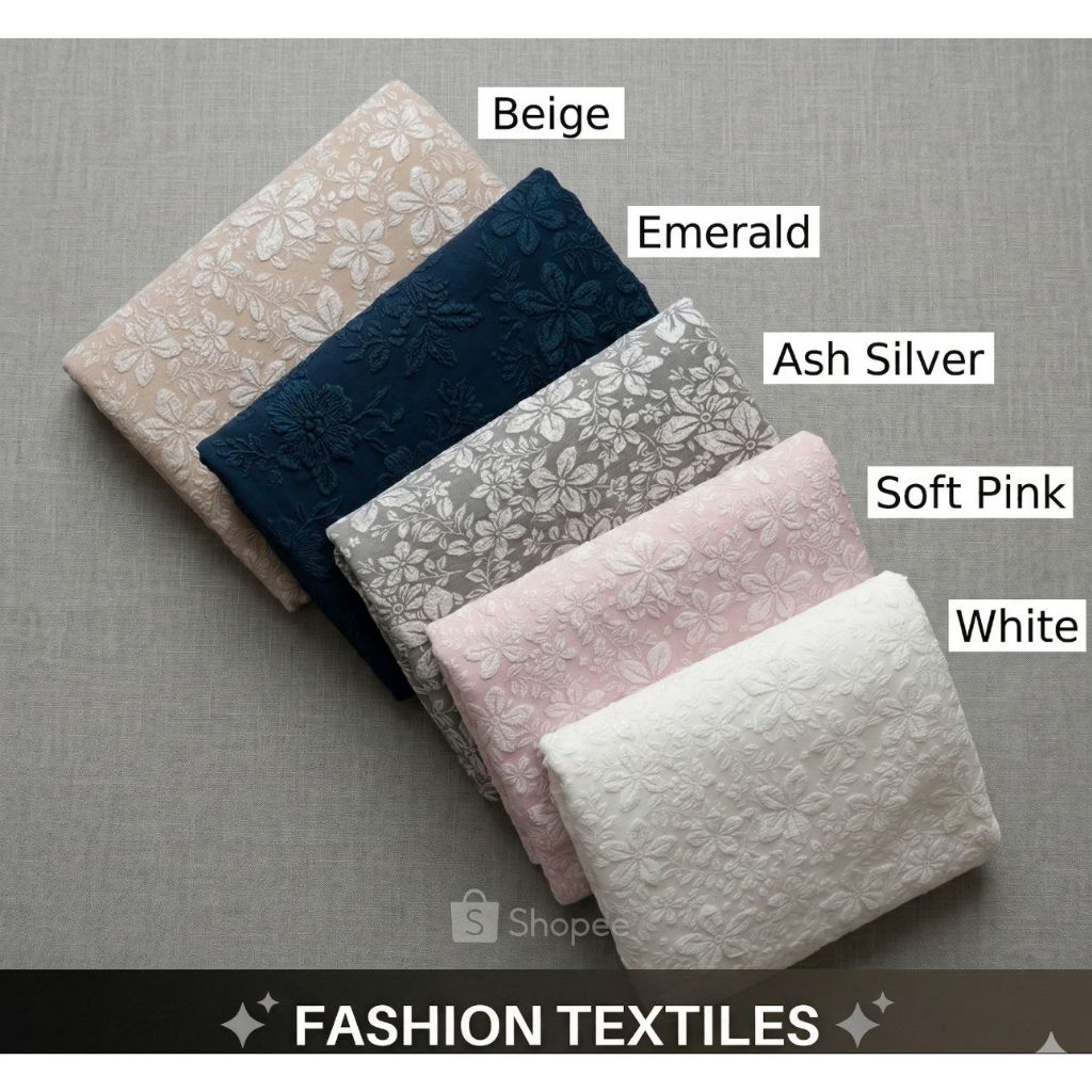 KAIN JACQUARD EMBOSS BUNGA PREMIUM TEBAL | Bahan Gamis Dress Tunik Kondangan Mewah