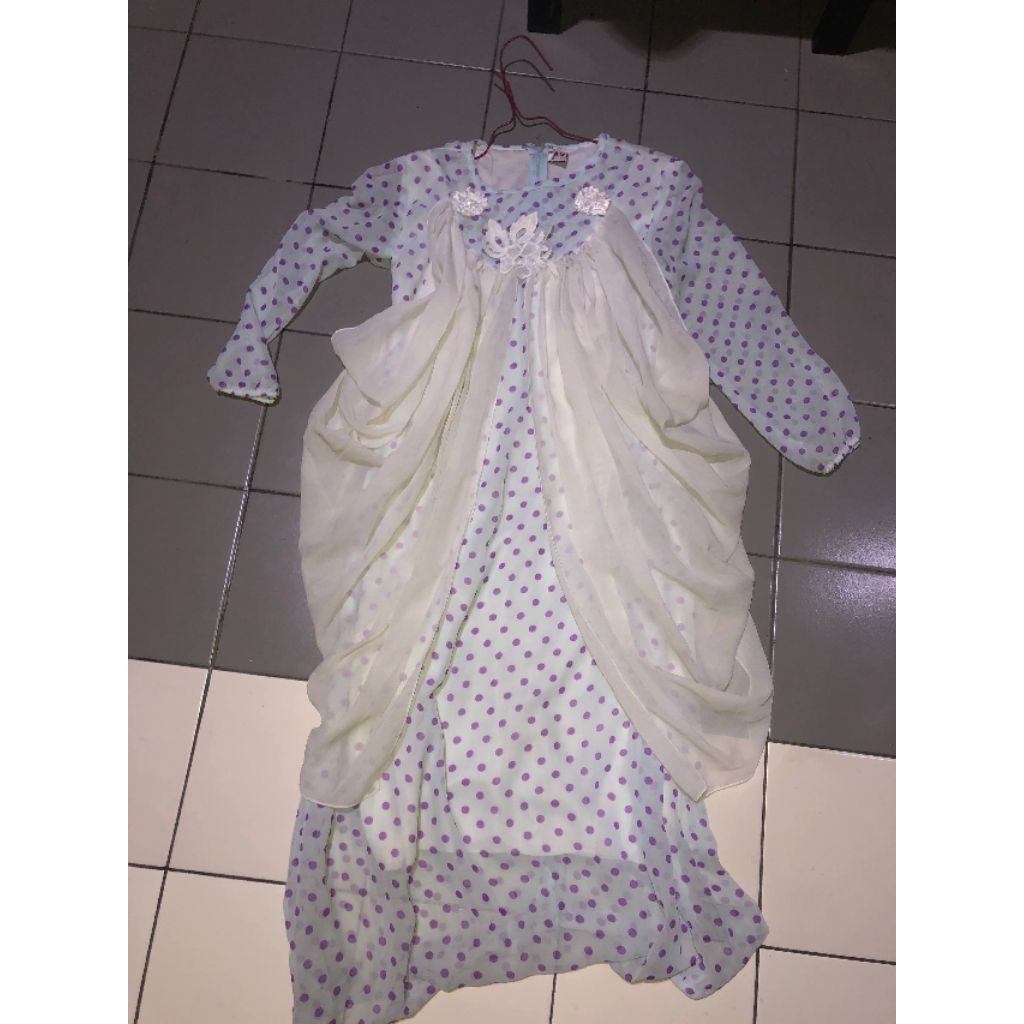 Preloved baju muslim gamis anak ungu putih polkadot