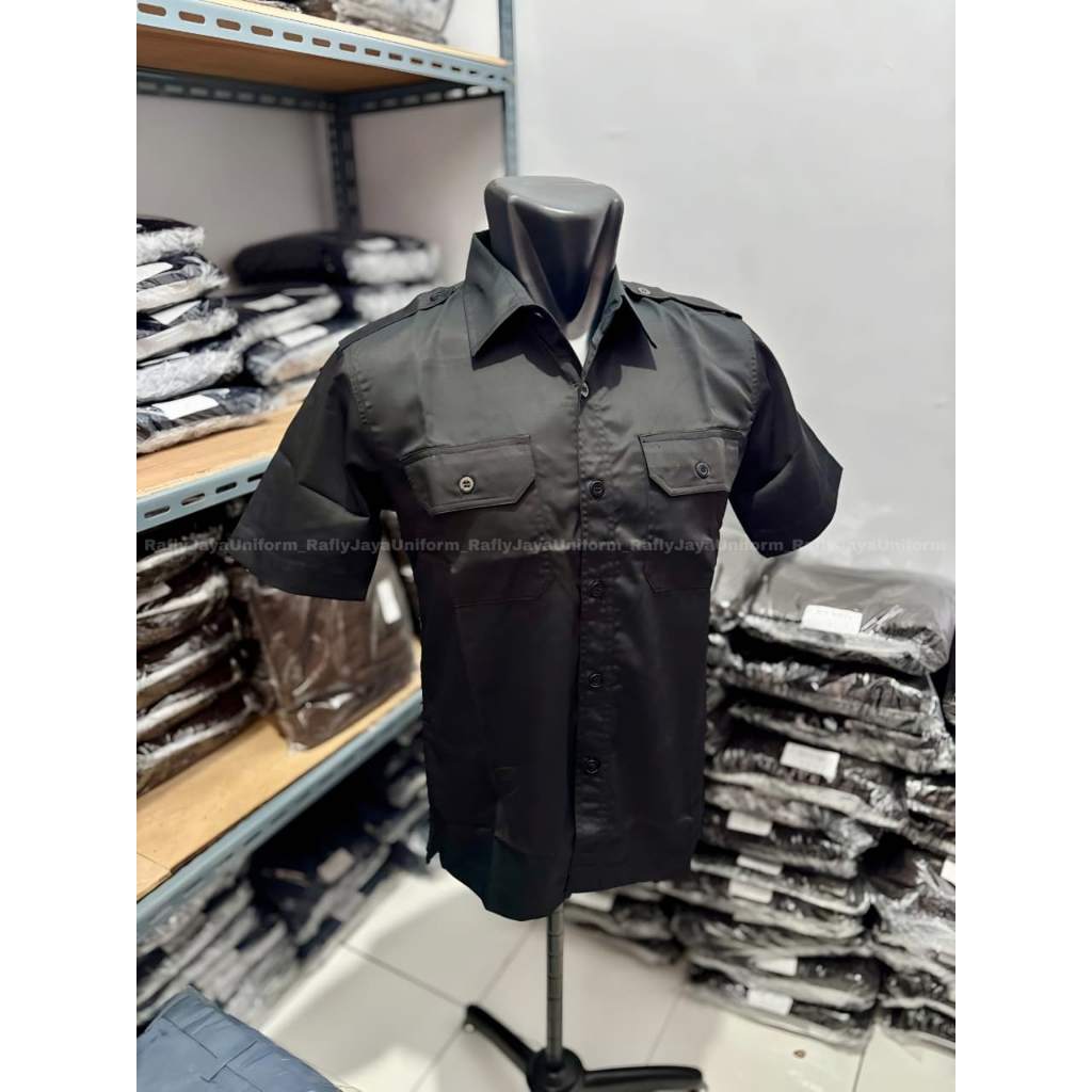 Kemeja PDH Hitam Pria Lengan Pendek - Baju Kemeja Hitam Pria - Rafly Jaya