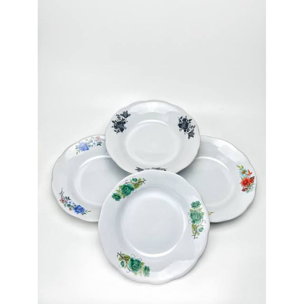 piring makan keramik jadul motif bunga bunga aesthetic
