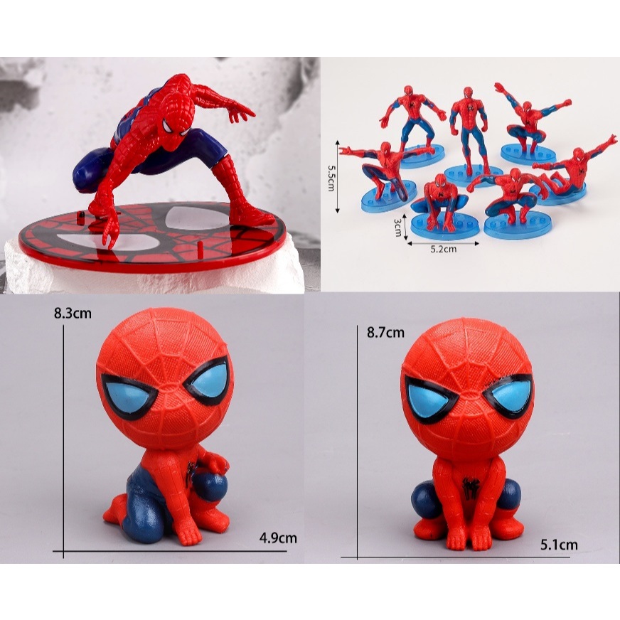7pcs Topper Kue Spiderman 3D - Ukuran Mini desain Menarik, Cocok untuk Ulang Tahun MARVEL superhero 
